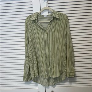 Cotton On Light Green Striped Button Down Shirt